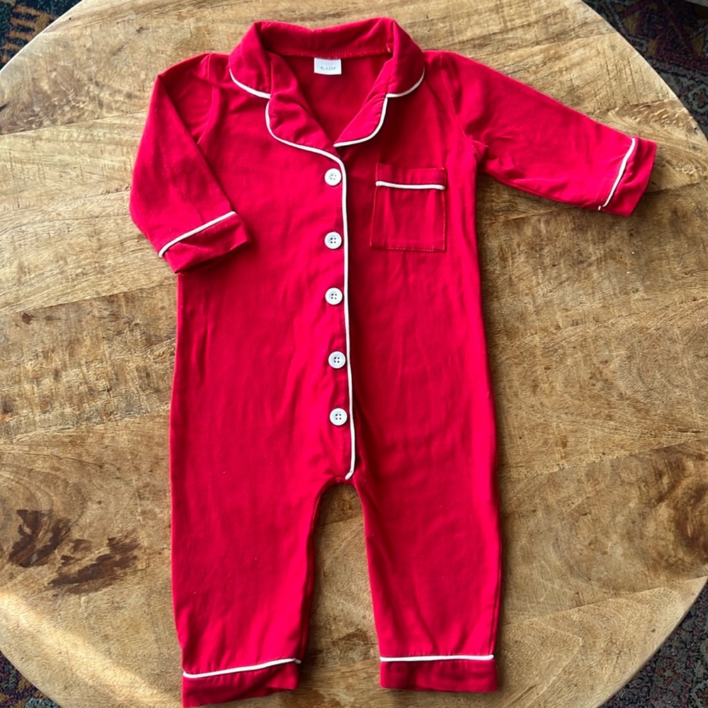 Contrast Hem Button Front Romper Holiday Pajamas ||